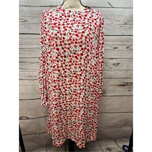 LOFT Women's Red Cherry Print Long Sleeve Casual Dress‎ Size L NWT